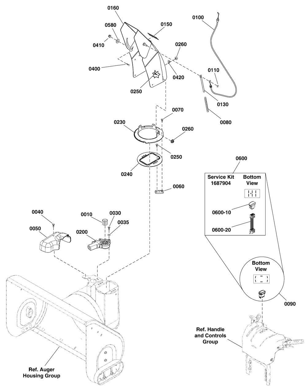 Chute And Rotation Group Diagram and Parts List for 1696026 2011 Briggs and Stratton Snow Blower